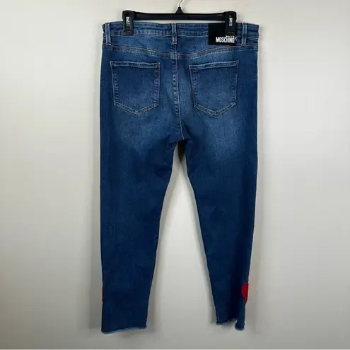Love moschino Jeans High Rise Heart Patch Cropped Blue Cotton Womens 31