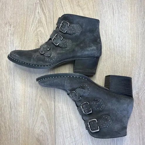 Paul Green Soho Moto Studded Triple Strap Buckle Suede Ankle Boot Booties 6.5