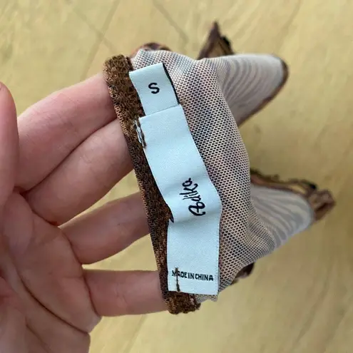 Adika  Zebra Mesh and Lace Crop Top in Brown & Black