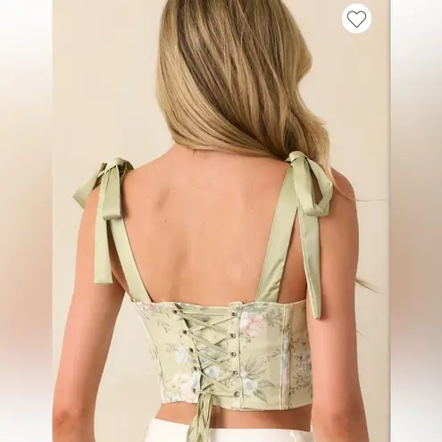 Mine Size S Floral Corset Pastel Sage Green Bow Strap Coquette Feminine Romantic