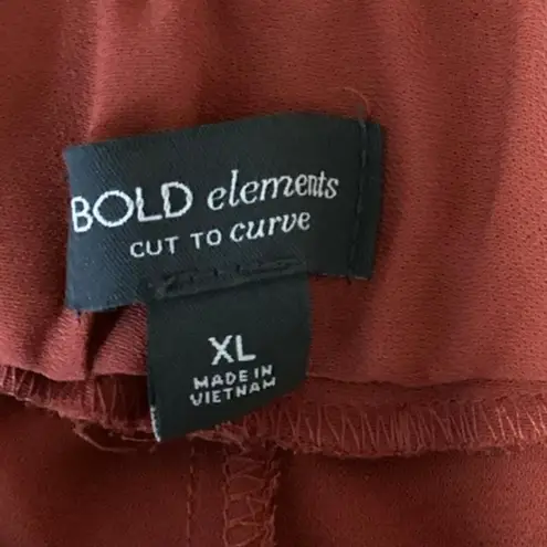 Bold Elements Cut to Curve Red Straight Wide Leg Elastic Waist Trouser Pants XL