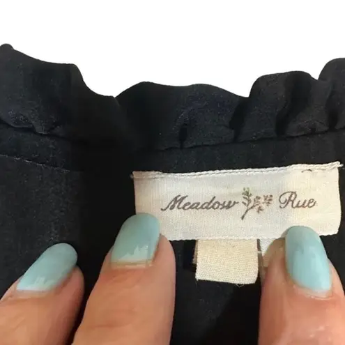 Meadow Rue Black Long Sleeve Layered Ruffled Front Tie Neck Blouse Women Sz S