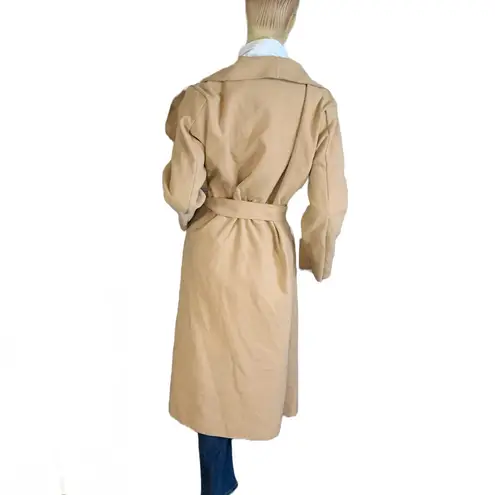 Parisian CAMEL COLOR FAUX WOOL WATERFALL SHAWL OPEN-FRONT TRENCH JACKET (M)