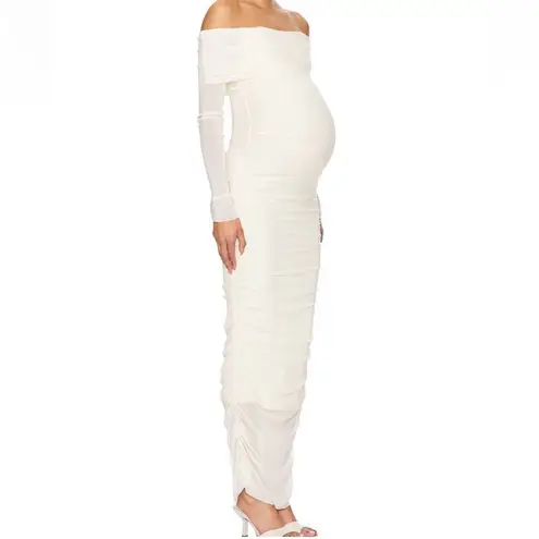 BUMPSUIT NEW Off The Shoulder Soft Mesh Maternity Dress in Ivory