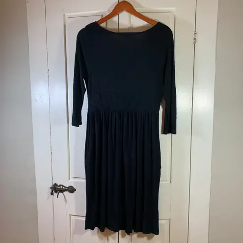 Fresh Produce  Black 3/4 Sleeve Midi Dress L USA Boho Minimalist Soft‎ Stretch