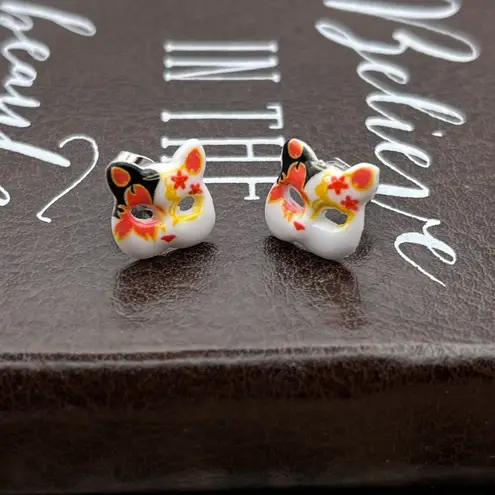 Handmade Kawaii Masquerade Kitty Cat Stud Earrings