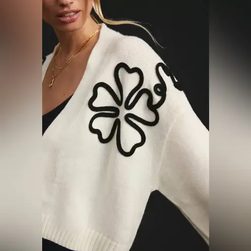 SAACHI Cropped Flower Squiggle Cardigan from Anthropologie Size Small White
