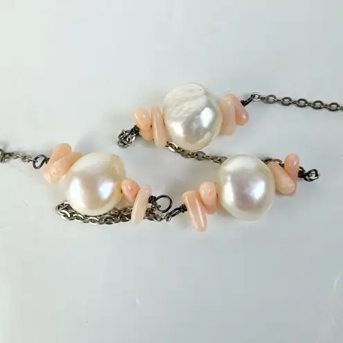Source Unknown Sterling Silver Freshwater Pearl Angel Skin Coral Long Layering Necklace