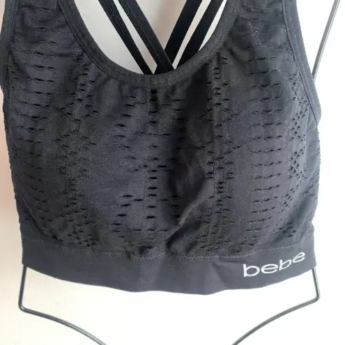 Bebe  Black Mesh Crossback Sports Bra Size 1X