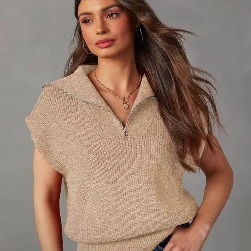 Dokotoo Women's Sleeveless Half Zip Pullover Sweaters Knitted Loose Sweater 2XL Tan Size XXL