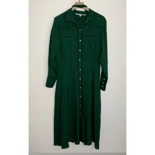 Veronica Beard Spur Western Silk Tie Midi Dress in Green Womens Size 8