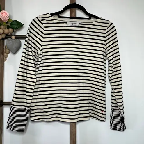 Nili Lotan Target Long Sleeve Black Cream Striped Shirt Size XS