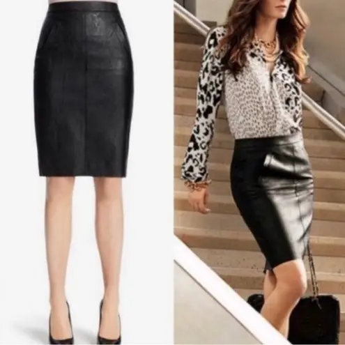 CAbi  Fleather Faux Vegan Leather Pencil Skirt in Black Size 6 #509