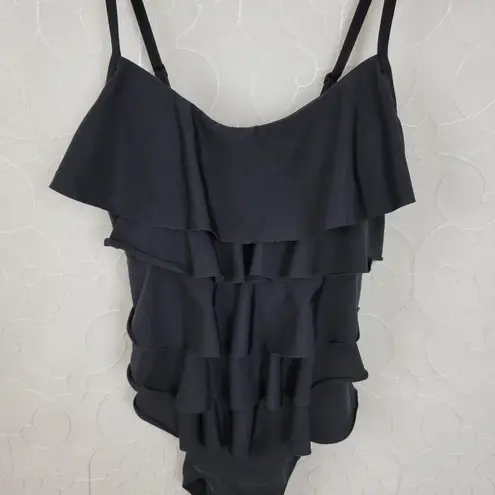 Aqua Green Womens One Piece Swimsuit Medium Black Ruffled