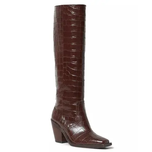 Loeffler Randall Lynn Snip Toe Croc Embossed Block Heel Boots Leather Sz 5.5 NIB