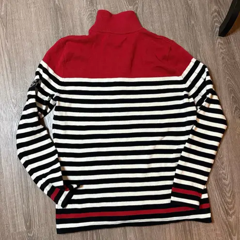 Lauren Ralph Lauren Women’s XL Nautical Stripe Quarter Zip Sweater Cotton 2000s Red
