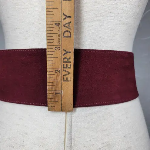 Saint Laurent Vintage St Laurent Suede Belt 36" Burgundy Square Gold Floral Buckle Hippie Boho