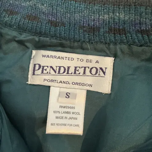 Pendleton Vintage Lambswool Cardigan Floral Knit Button Up Sweater Teal Blue S