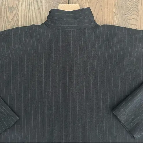 Eskandar Pinstripe Stand Collar Boxy Button Front Wool Cashmere Top Grey 1 / Med White