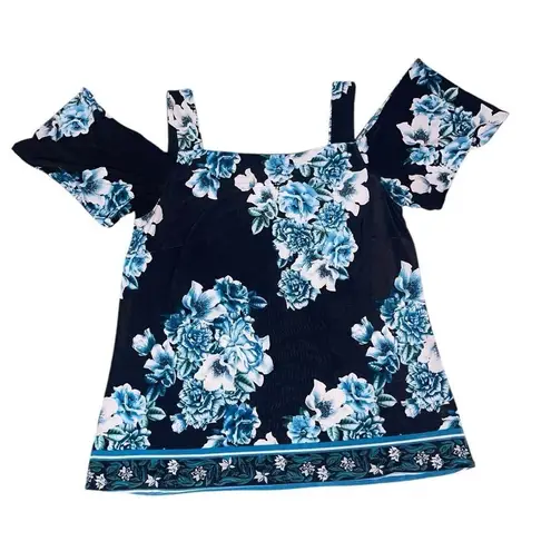 INC International Concepts Off The Shoulders Floral Top Women Medium Boho Flowy Blue