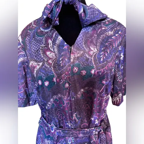 Femme of Dallas Vintage 70s Volup Purple Hippie Eclectic Floral Zip Up Mid Dress Size 1X