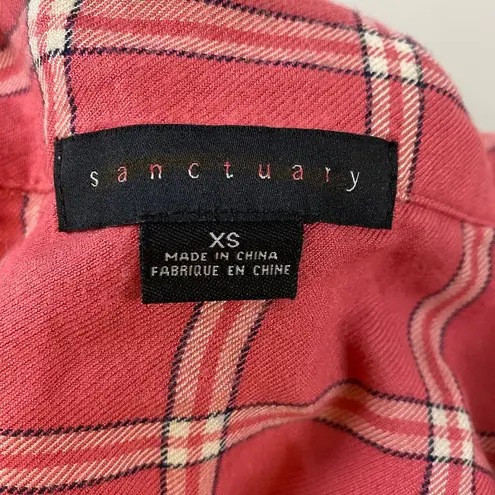 Sanctuary  Shirt Womens X Small Red Pink Risktaker Plaid Button Up Collar Flannel