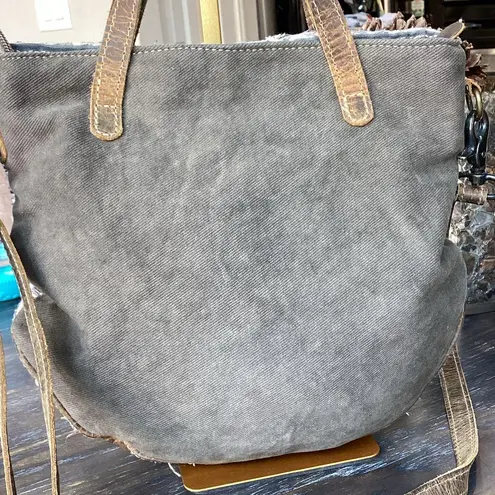 Myra Bag Gray and Cream Geometric Pattern Shoulder Bag Brown