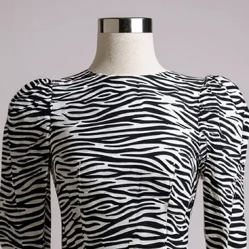 Birgitte Herskind Black White Zebra Stripe Puff Sleeve Blouse Top Size 32 or XS Black