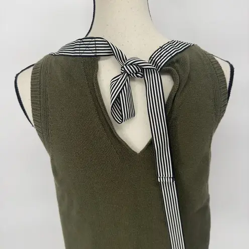 Womens J. Crew Olive Green Sleeveless Sweater Tank Size X Small Ribbon Trim