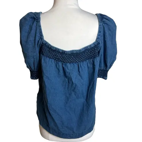 Faherty  Womens Presley Chambray Top Dark Indigo Blue Embroidered Sz M