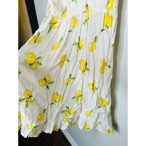 Slate + Willow White Lemon Print Sweetheart Neckline Tie Shoulders Dress Small