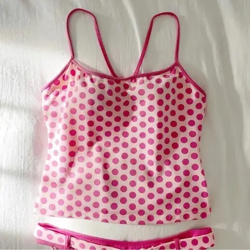 Jag Vintage Y2K Belted Retro Polka Dot Tankini Swim Set Pink Size M/L Size M