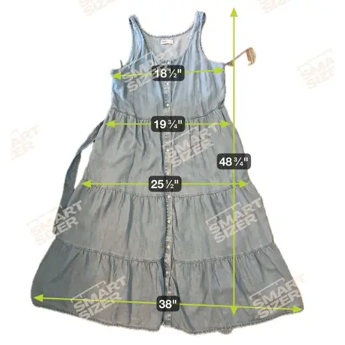 SONOMA TIERED BUTTON FRONT SCOOPNECK MIDI TANK SMOCK DENIM DRESS POCKETS L #193 Blue Size L