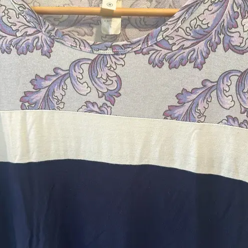 Honeyme Medium Purple Colorblock Damask Print Short Sleeve Top