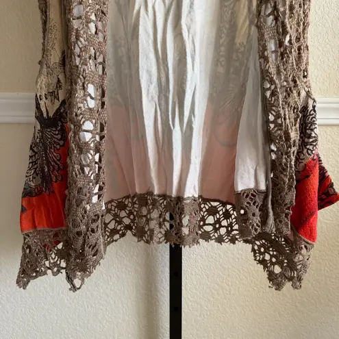 Tempo Paris Boho Crochet Size Medium Brown Animal Print Fall Layering Kimono