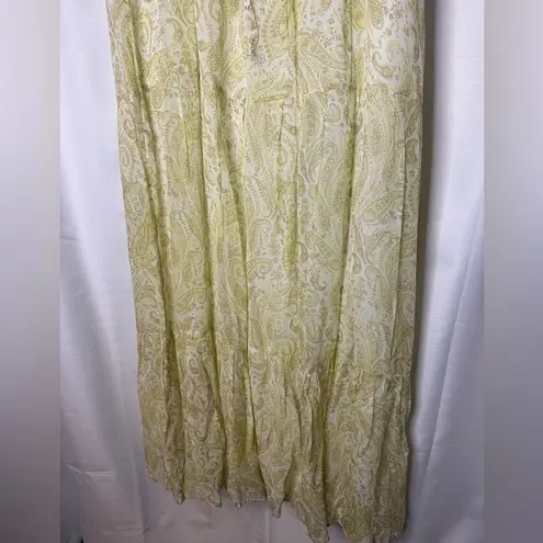 Lucky Brand  Women Dress Ariel Tiered Maxi Ruffle Yellow Paisley Floral Prairie M