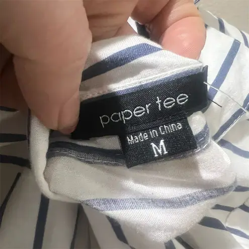 Paper + Tee Paper Tee Women's Striped Button-Up Shirt Black Long Sleeve Standard Size M