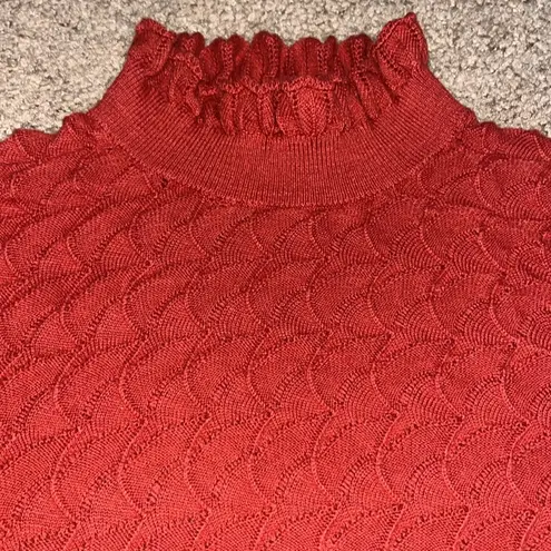 Sundance Frances Ruffle Turtleneck Sweater Scallop Pointelle Knit Rust Orange M - Image 3