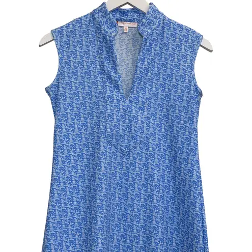 Jude Connally Kristen Stretch Knit Mandarin Collar Sleeveless Shift Dress Sz XS Blue
