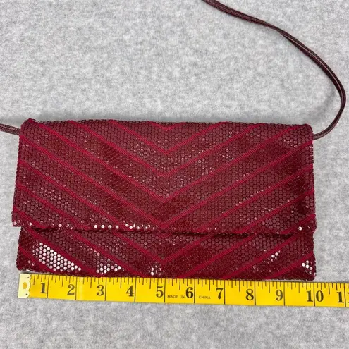 Vintage Red Sequin Mesh Chevron Clutch Purse Party Shoulder Bag with Mirror