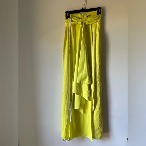 Peace & Love Satin Split Leg High Waist Maxi Skirt Size US 2 NWT Neon Yellow