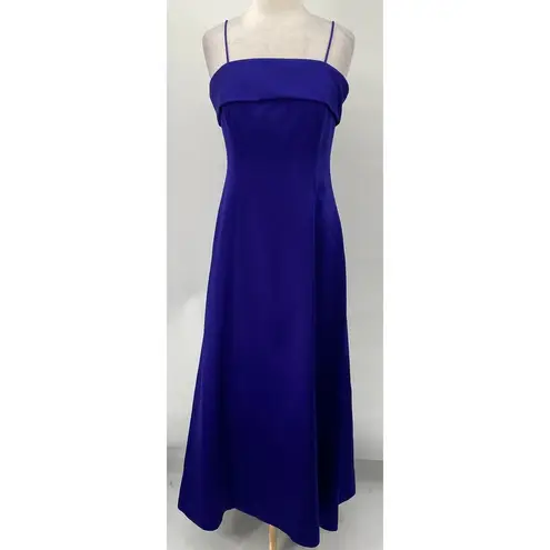 Alex Evenings Vintage 90s Satin Gown Floor Length Spaghetti Strap Purple Blue 8