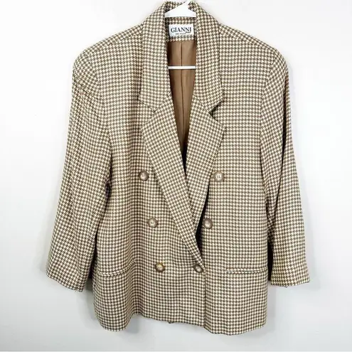 Vintage Gianni Sport Blazer Jacket Womens 12 Houndstooth Tan Neutral Equestrian