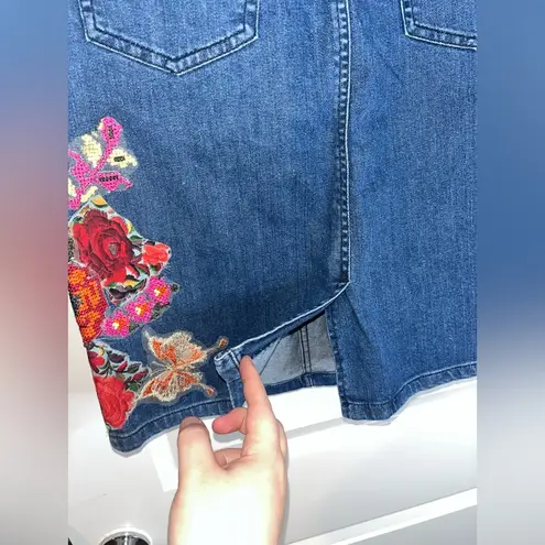 Anthropologie Gardener’s Denim Embellished Skirt Cecilia Prada SP Appliqué Rose