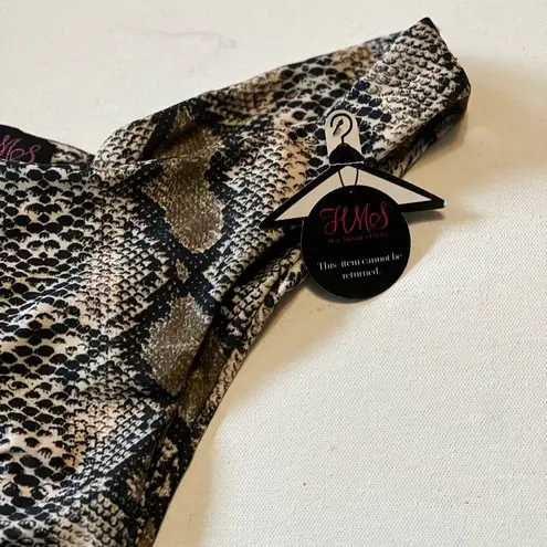 Hot Miami Styles Brown Snake Print Ruched Bust Scrunch Butt bikini NWT