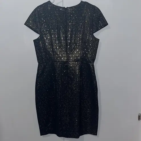 Covington Midi Dress w Cap Sleeve Sheath Metallic Gold Square Evening Women’s 12