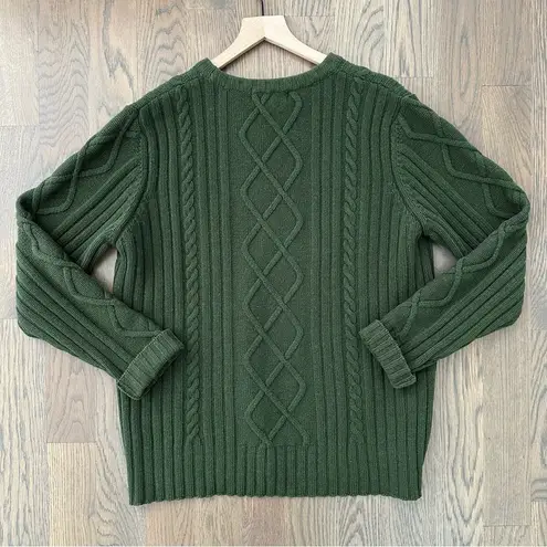 Barbour Sporting Falstone Cable Knit Crew Neck Wool Sweater Green Extra Large