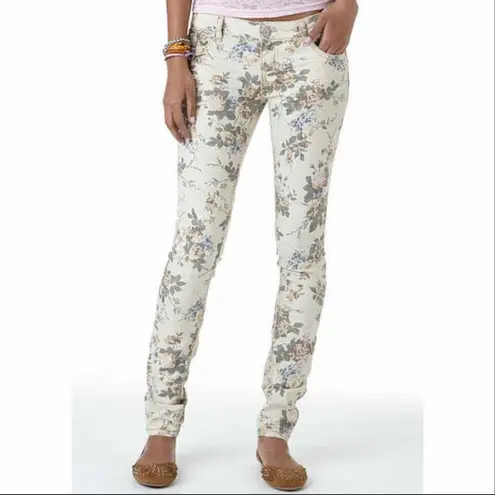 Hot Kiss Floral Print Skinny Jeans Cream Multi 3 Juniors