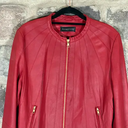 Bagatelle Jacket Woman's Large Red Leather Full Zip Lined Moto Biker Party
