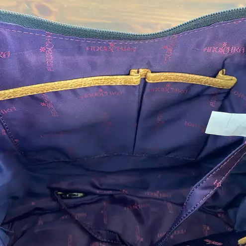 Anuschka Hand Painted Multi Pocket Hobo Leather Crossbody Bag Cat Floral Motif Tan